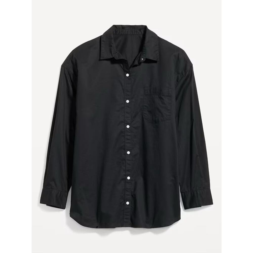 NWT Old Navy Oversized Black Boyfriend Shirt Women’s Medium Tall Button-Down - Picture 2 of 3